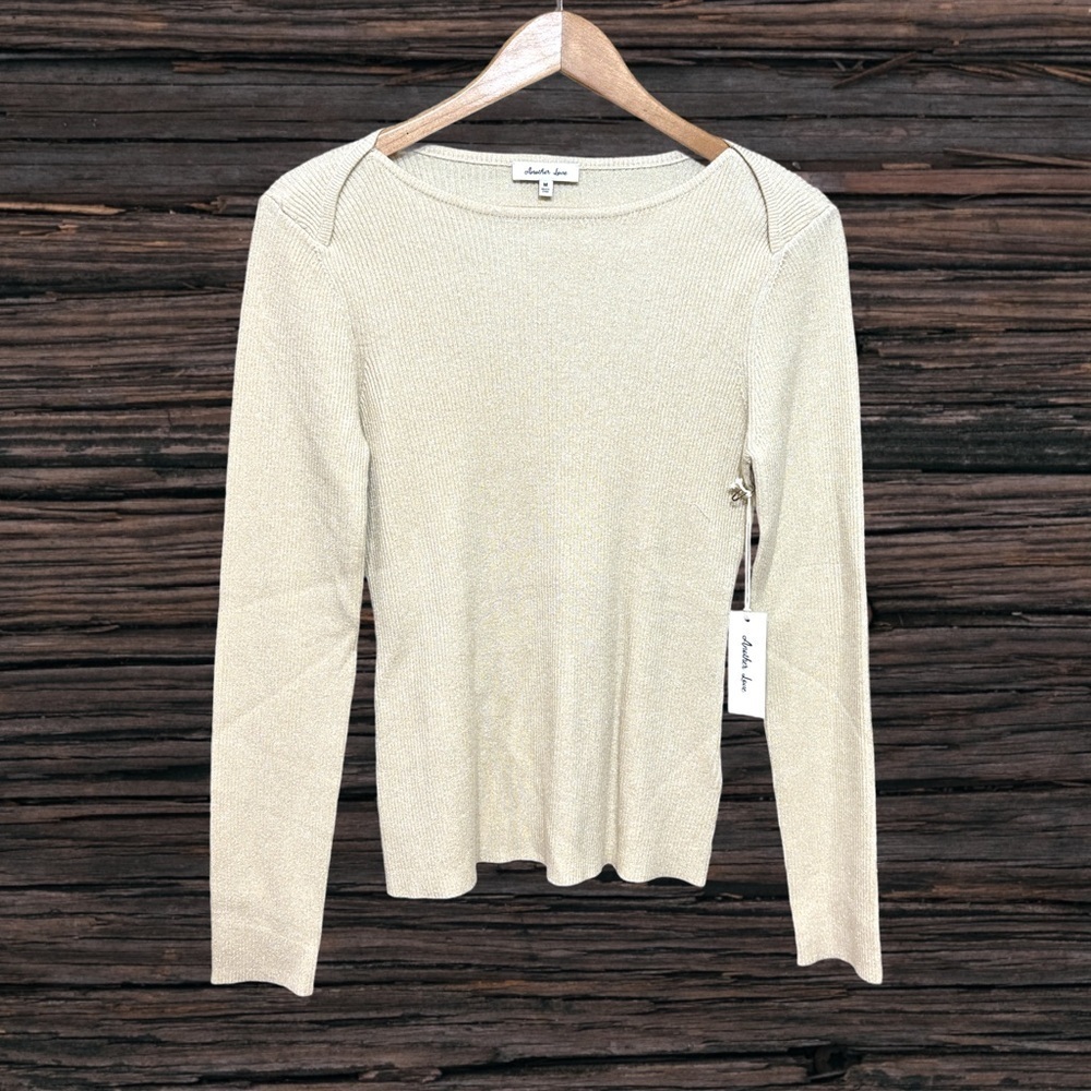 Another Love Cream Fitted Ribbed Blouse